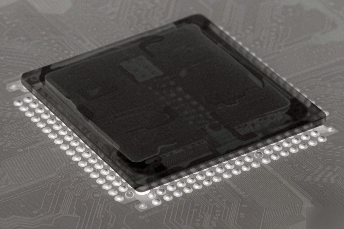 X-ray inspection image of BGA solder joints on a circuit board